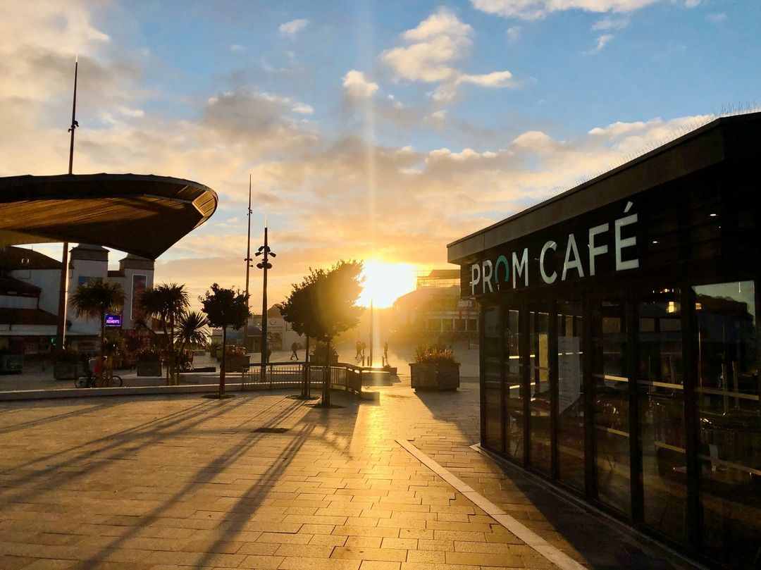 Winter Image of Prom Cafe with the Sun Setting